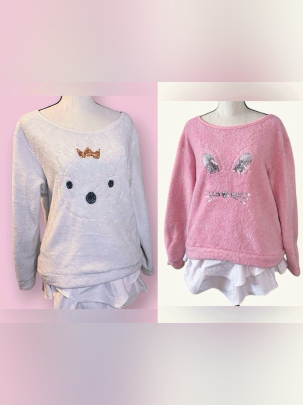 Kidcore Cozy Pink & white animal pajama tops bundle -girls XL